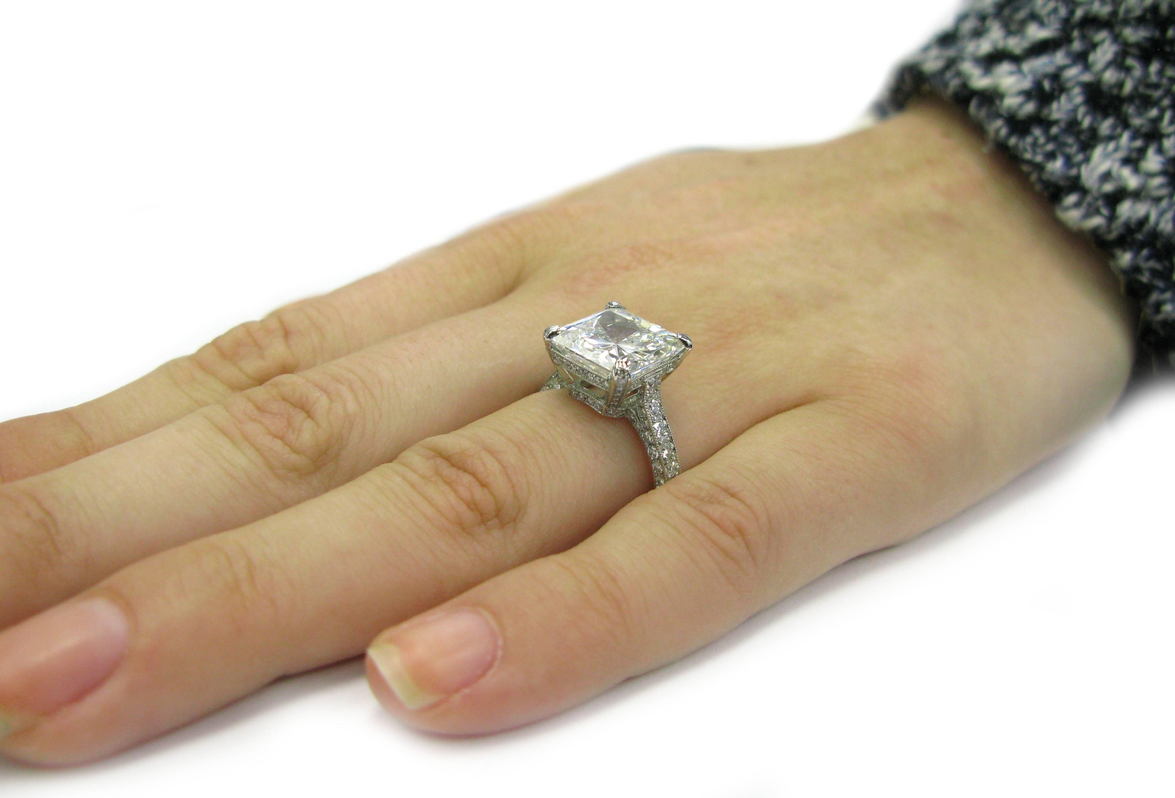 6.14 Carat GIA Cert Radiant Diamond Platinum Engagement Ring 4