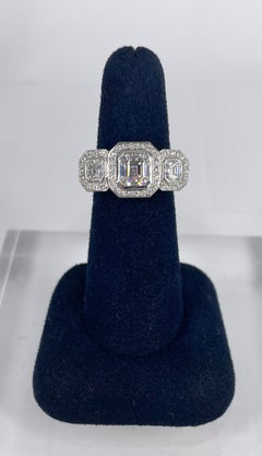 J. Birnbach 1.10 Carat Asscher Cut Diamond Three Stone Ring with Halo