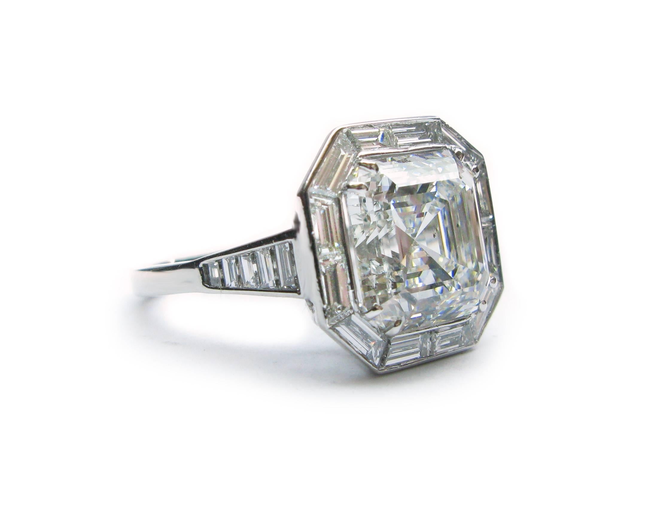 Asscher Cut 6.01 Carat GIA Cert Asscher Diamond Platinum Engagement Ring