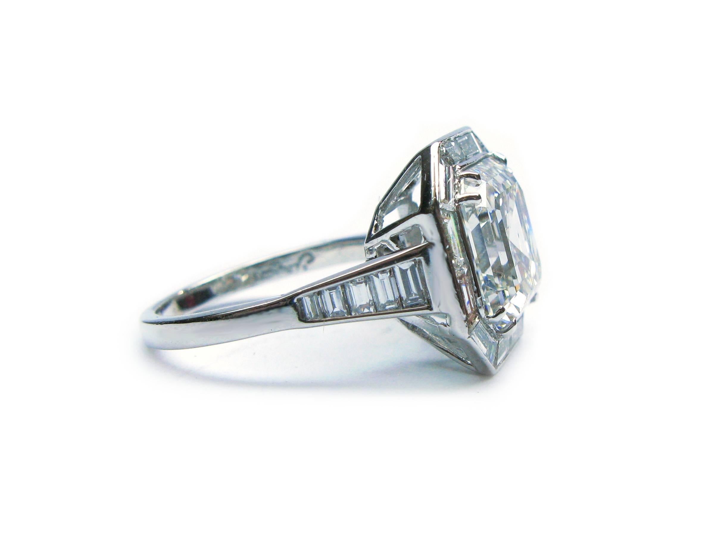6.01 Carat GIA Cert Asscher Diamond Platinum Engagement Ring In New Condition In New York, NY