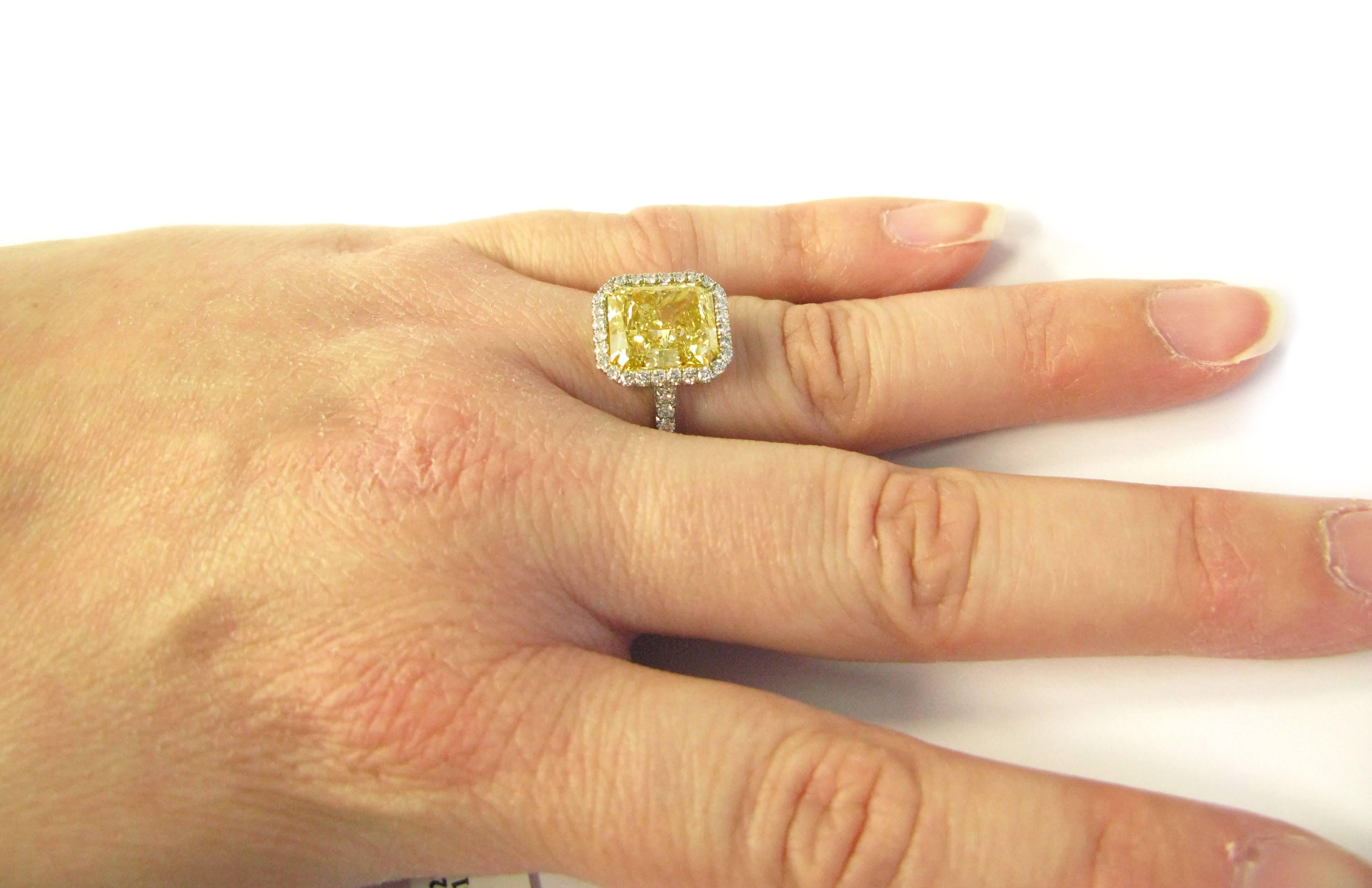 5.38 carat GIA Certified Fancy Light Yellow Radiant Diamond Frame Ring 3