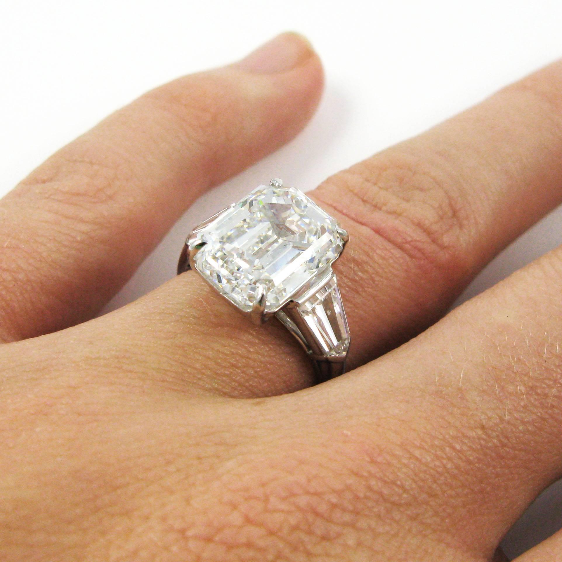 Women's Harry Winston 6.36 Carat E VS1 GIA Certified Emerald Cut Diamond Platinum Ring