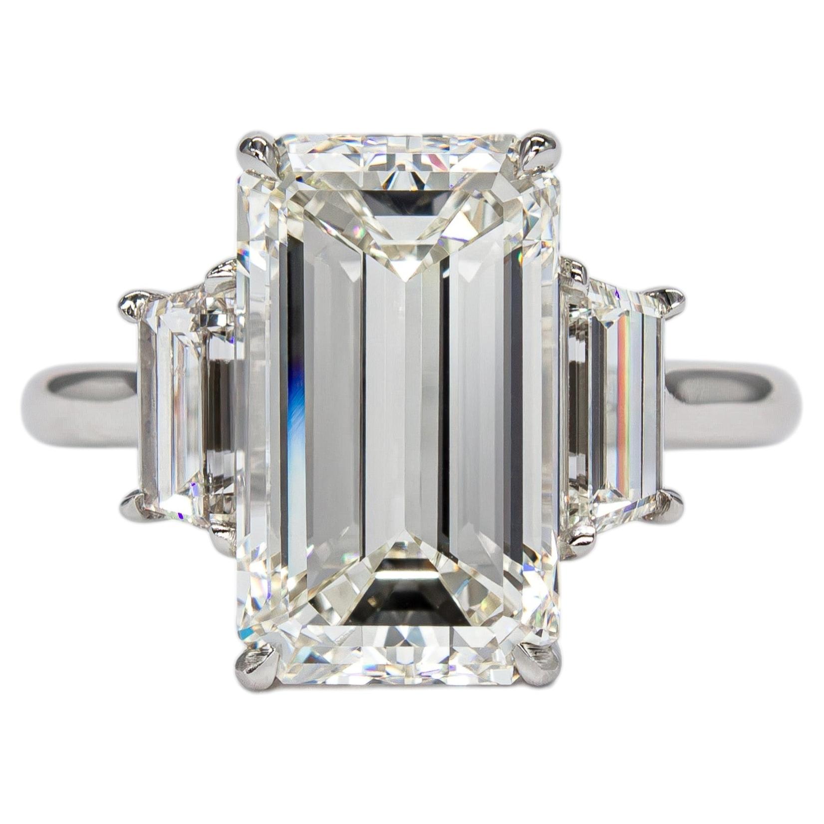 J. Birnbach GIA Certified 4.80 Carat Emerald Cut J VS1 Diamond Three-Stone Ring