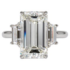 J. Birnbach GIA Certified 4.80 Carat Emerald Cut J VS1 Diamond Three-Stone Ring