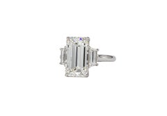 J. Birnbach GIA Certified 4.80 Carat Emerald Cut J VS1 Diamond Three-Stone Ring