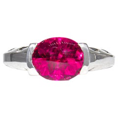 Vintage Kurt Wayne 3.35 Carat Rubellite Cabochon 18K White Gold Cocktail Ring