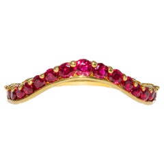 Vintage Kurt Wayne 0.80 Carat Total Round Ruby Wave 18K Yellow Gold Ring