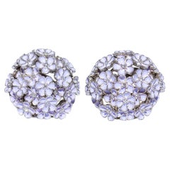 J. Birnbach Diamond and Lilac Enamel Floral Cluster Dome Earrings