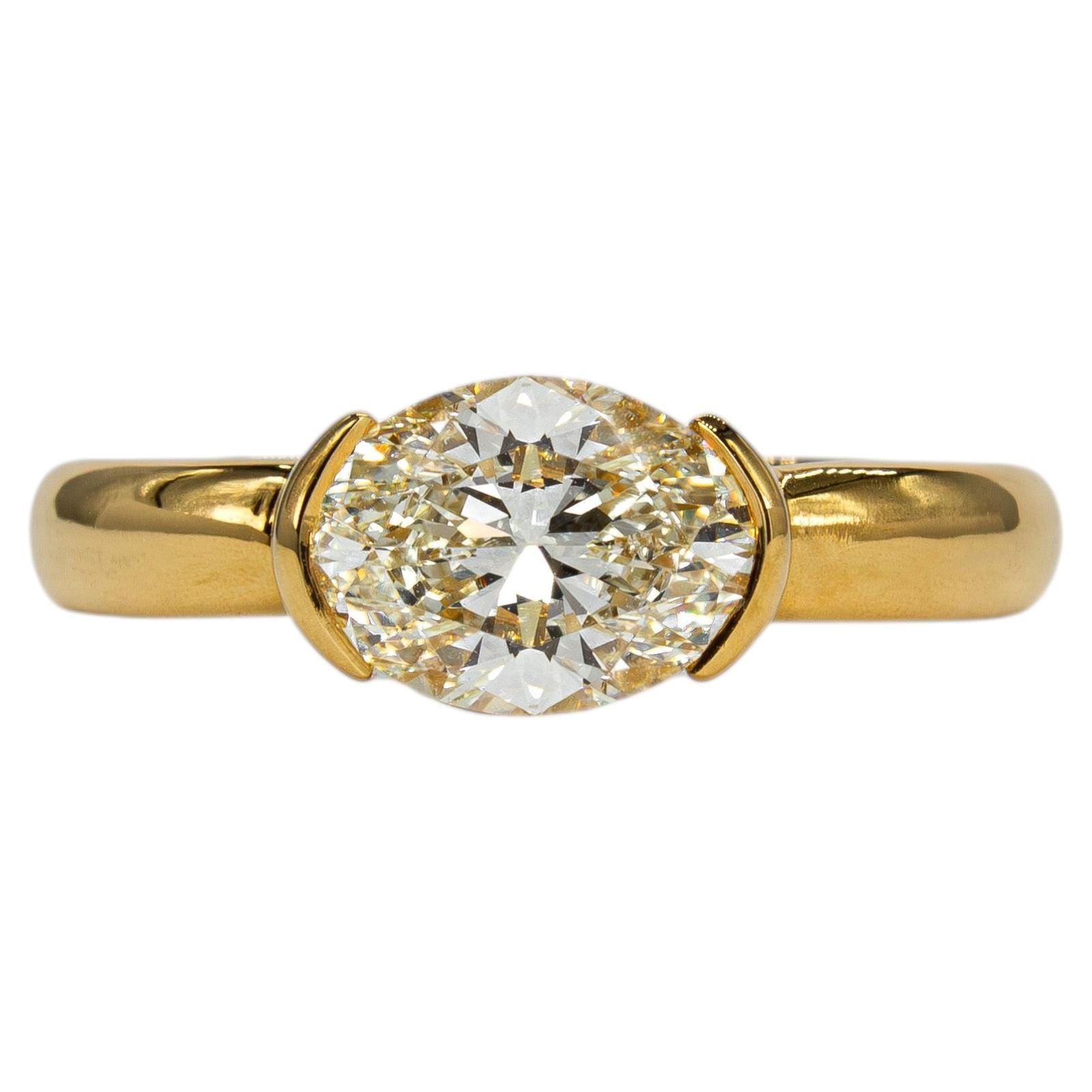J. Birnbach GIA 1.16 Carat Oval Diamond 18K Yellow Gold Open Bezel Solitaire
