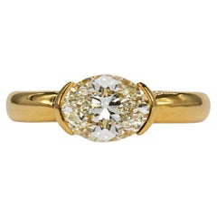 J. Birnbach GIA 1.16 Carat Oval Diamond 18K Yellow Gold Open Bezel Solitaire