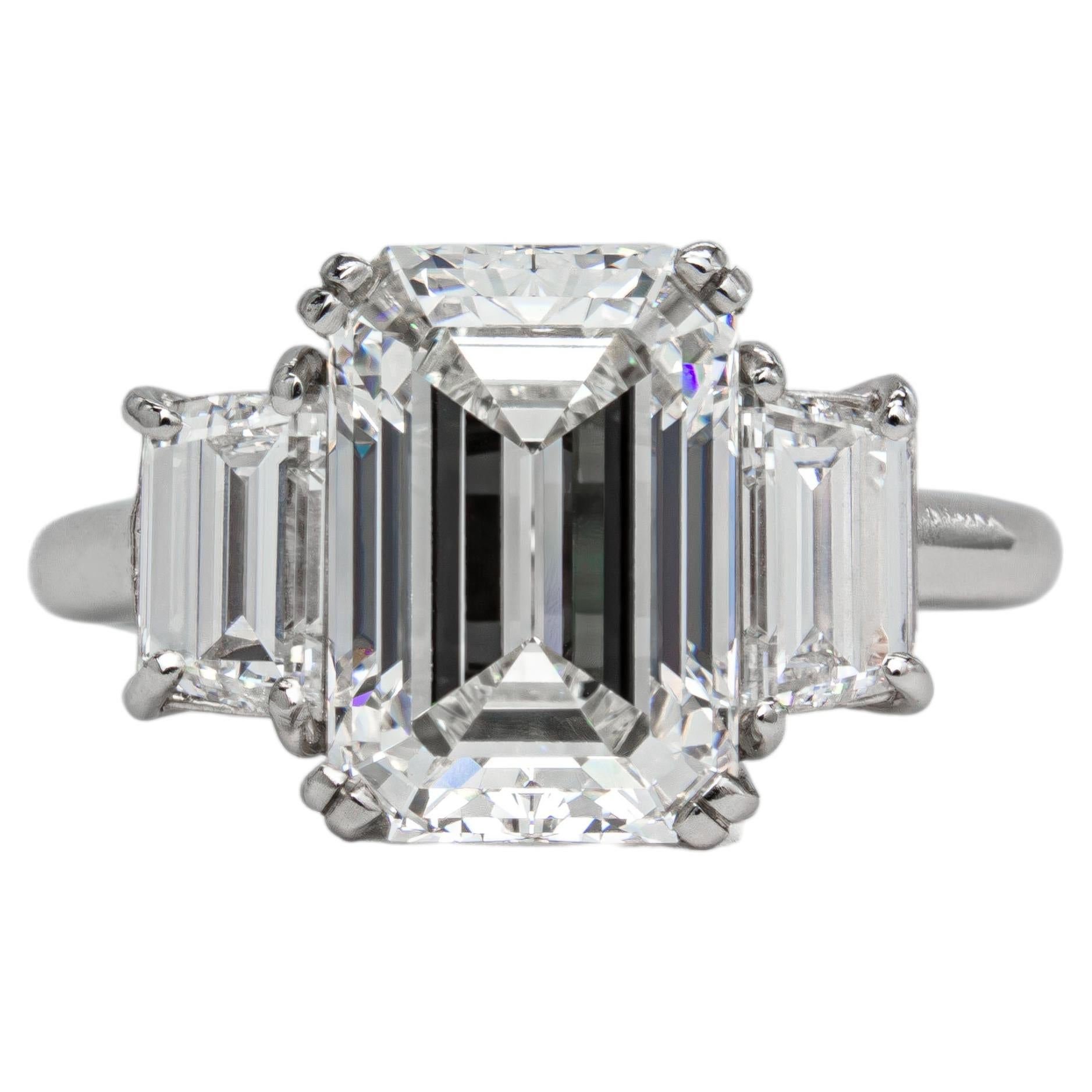 J. Birnbach GIA 5.01 Carat I VS1 Emerald Cut Diamond Platinum Three Stone Ring