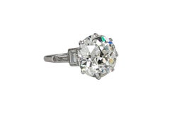 J. Birnbach GIA 4,03 Karat J SI1 Diamant im alten europäischen Stil im Art-Déco-Design, Fünf-Stein-Ring