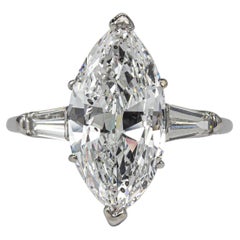 J. Birnbach GIA 4.28 Carat E I1 Marquise Diamond Platinum Three Stone Ring
