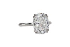 Anello solitario in platino con diamante J. Birnbach GIA da 3,67 carati, D I1, taglio a cuscino