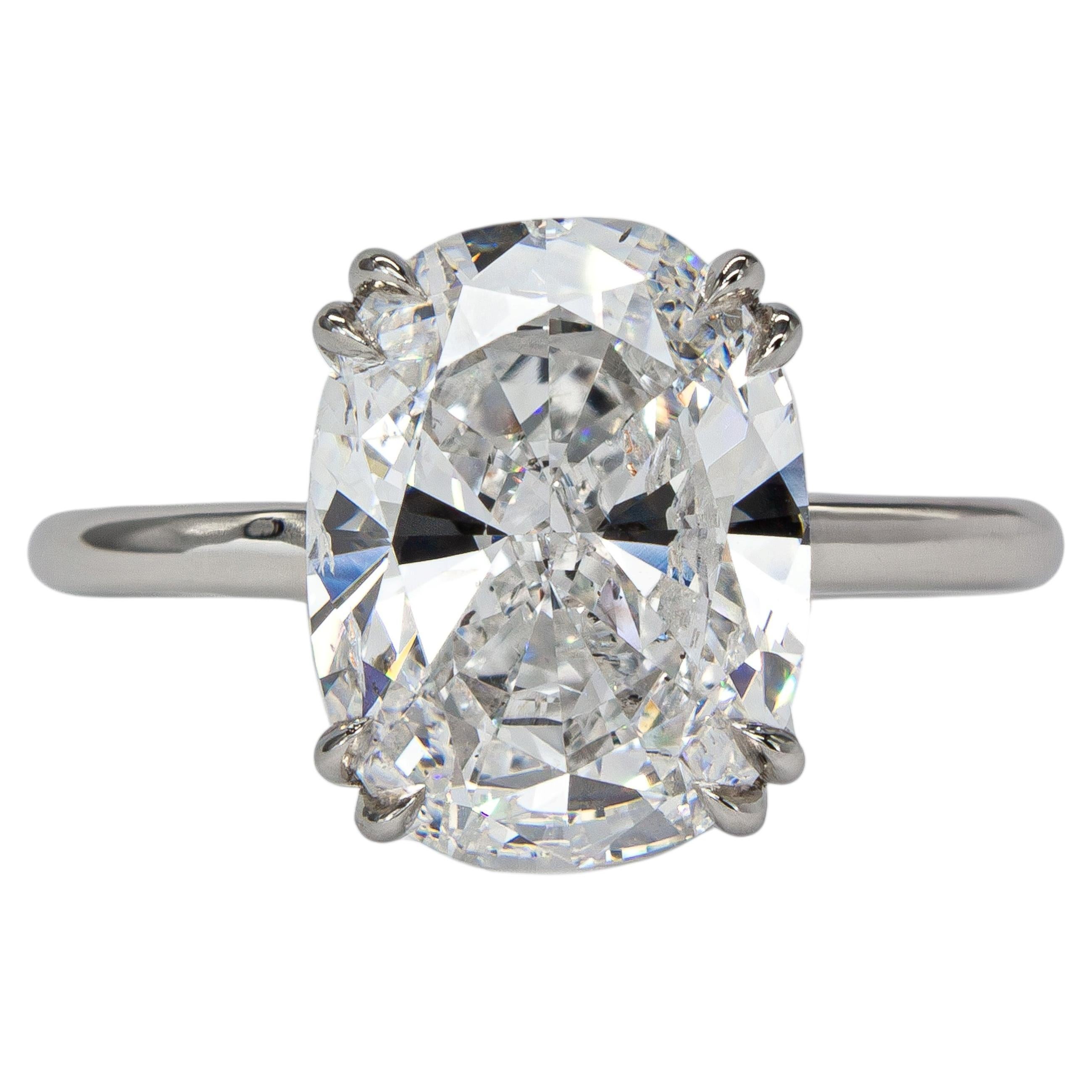 J. Birnbach GIA 3.67 Carat D I1 Cushion Cut Diamond Platinum Solitaire Ring