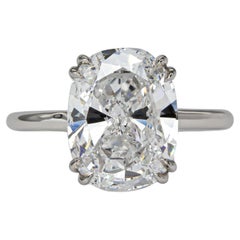 Anello solitario in platino con diamante J. Birnbach GIA da 3,67 carati, D I1, taglio a cuscino