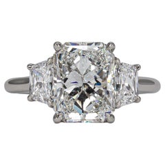 J. Birnbach GIA 2.80 Carat E VS2 Radiant Cut Diamond Platinum Three Stone Ring