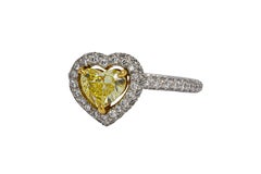 Cellini GIA 0.71 Carat Fancy Yellow SI1 Heart Shape Diamond Halo Solitaire Ring