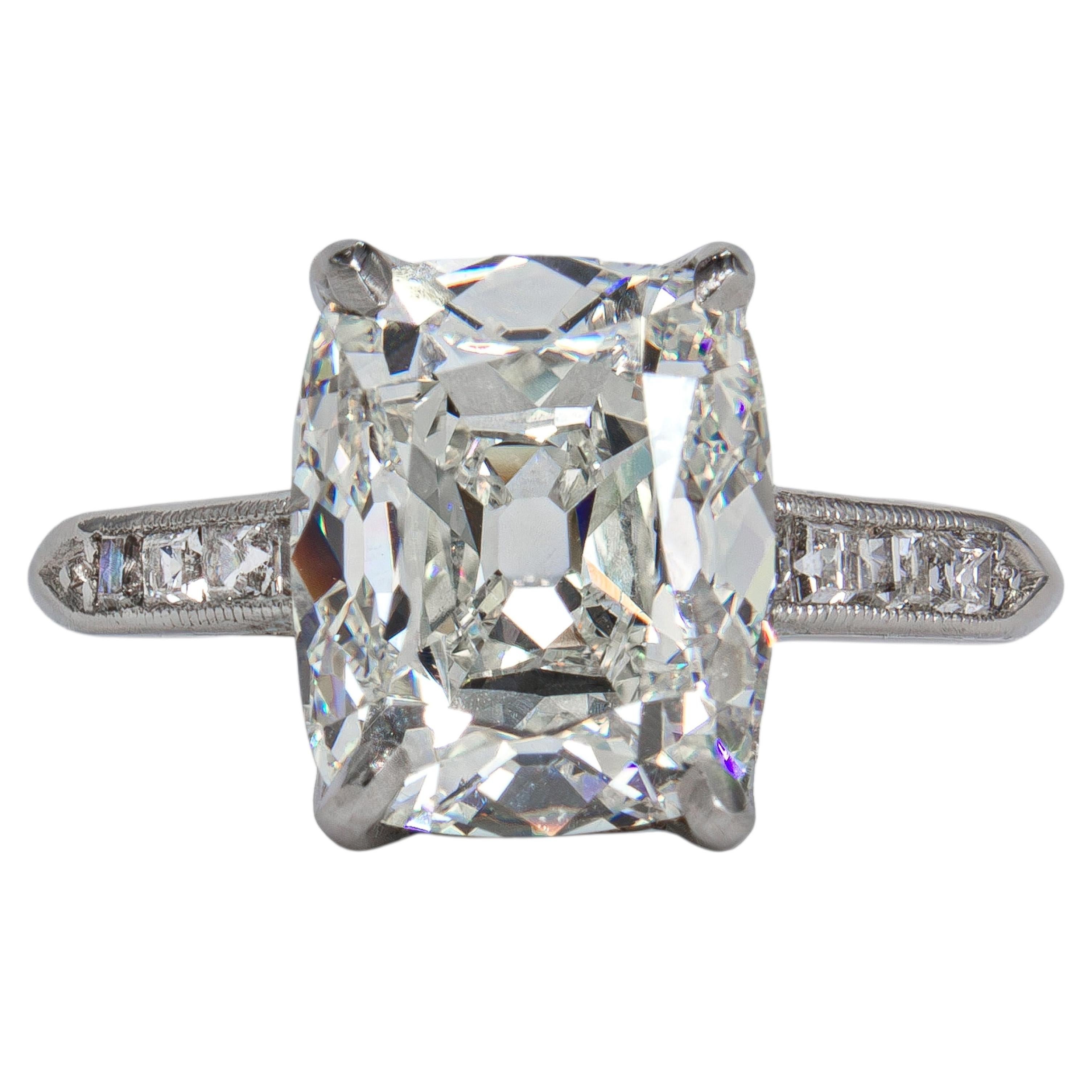 Solitaire J. Birnbach de style vintage, diamant « Old Mine » de 3,17 carats, classé J VVS2 par le GIA
