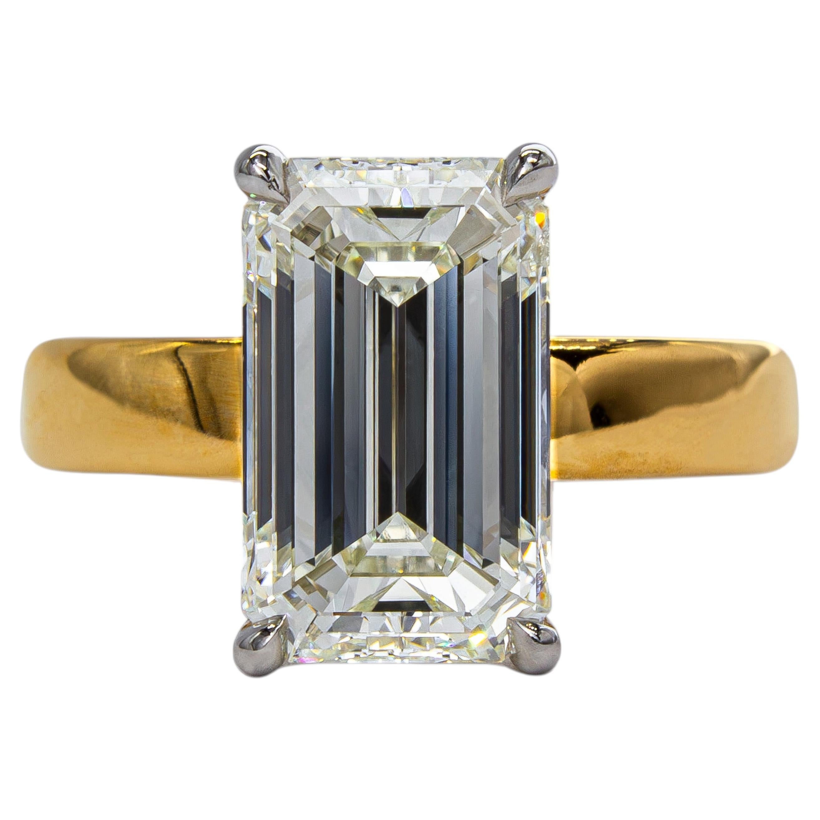 J. Birnbach GIA 4.02 Carat K SI2 Emerald Cut Diamond Two-Tone Solitaire Ring