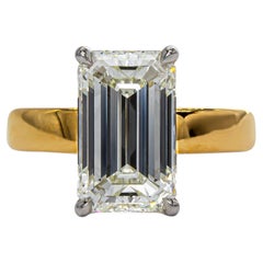 J. Birnbach GIA 4.02 Carat K SI2 Emerald Cut Diamond Two-Tone Solitaire Ring