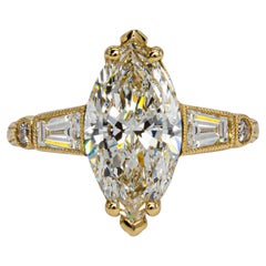 J. Birnbach GIA 2.01 Carat G SI1 Marquise Cut Diamond Three-Stone Solitaire Ring