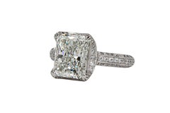 Bague solitaire en platine sertie d'un diamant J. Birnbach GIA de 3,51 carats, pureté I, VS2, taille « radiant »