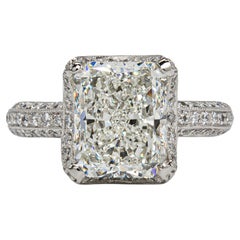 Bague solitaire en platine sertie d'un diamant J. Birnbach GIA de 3,51 carats, pureté I, VS2, taille « radiant »