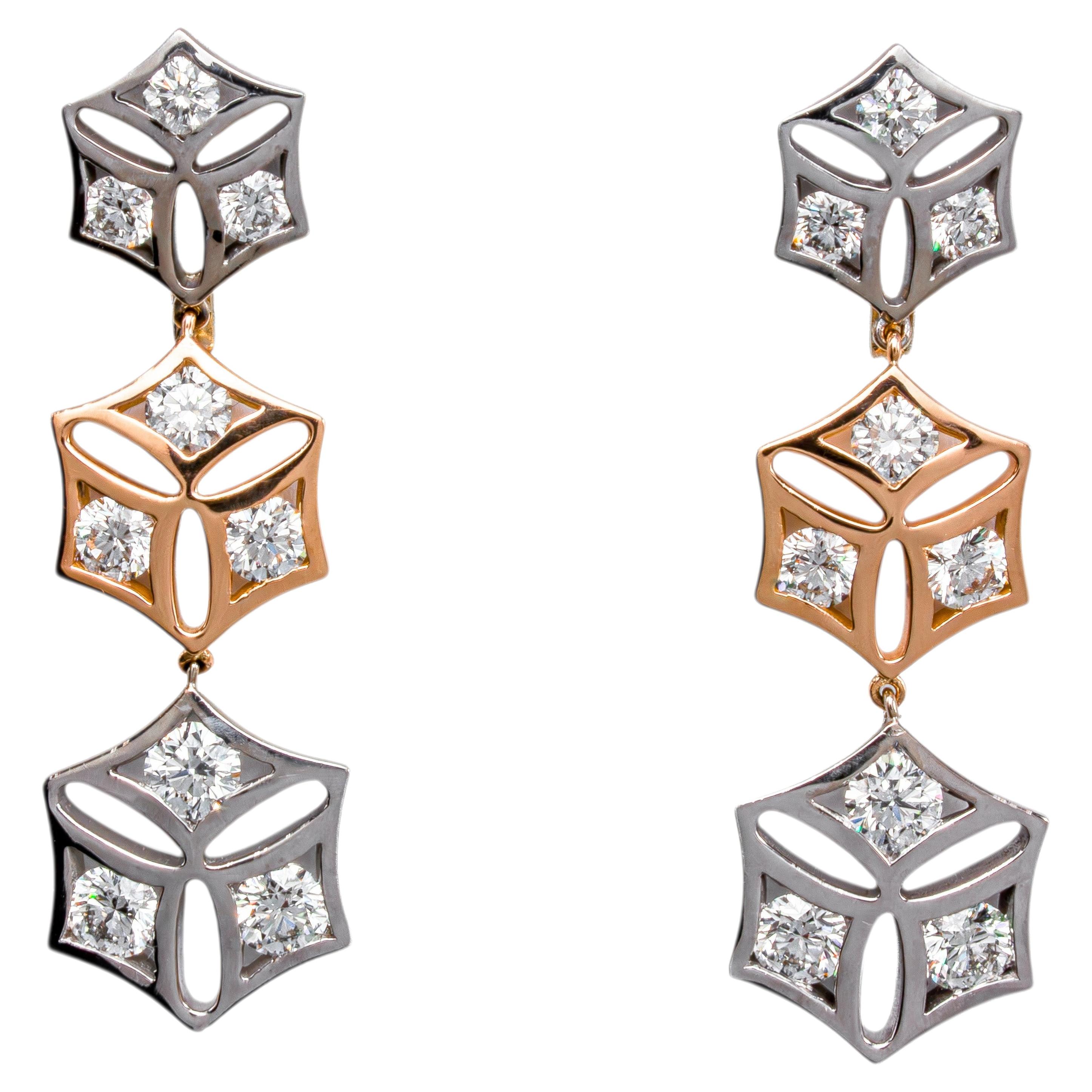 Pre-owned De Beers Diamond Earrings In 18 Karat White And Rose Gold