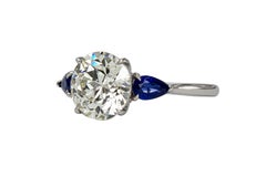 J Birnbach GIA 2.64 Carat N SI1 Old European Diamond & Sapphire Three-Stone Ring