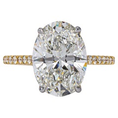 Anello solitario bicolore con diamante ovale J. Birnbach GIA da 3,41 carati, I VS2