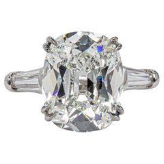Anello in platino con tre pietre, con diamante "Old Mine" da 7,01 carati (GIA) H VS1 di J. Birnbach