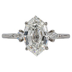 Anello con tre pietre: diamante marquise da 2,16 carati, GIA, G, SI1, taglio a gradini, di J. Birnbach