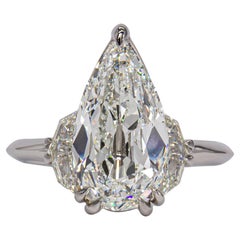 Anillo de tres piedras con un diamante antiguo en forma de pera de 3,00 quilates, H VS2, de J. Birnbach GIA