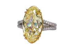 J Birnbach GIA 6.53 Carat Fancy Light Yellow VS2 Moval Diamond Solitaire Ring