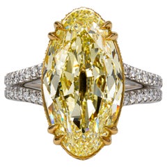 J Birnbach GIA 6.53 Carat Fancy Light Yellow VS2 Moval Diamond Solitaire Ring