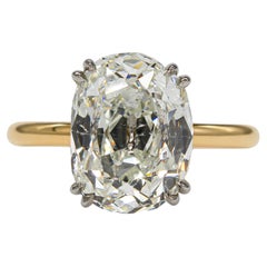 J. Birnbach GIA 5.10 Carat K SI2 Two-Tone Old Mine Diamond Solitaire Ring