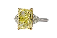 J. Birnbach GIA 5.15 Carat Fancy Yellow Radiant Diamond Three Stone Ring