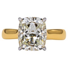 J. Birnbach GIA 3.11 Carat L VS1 Two-Tone Cushion Cut Diamond Solitaire