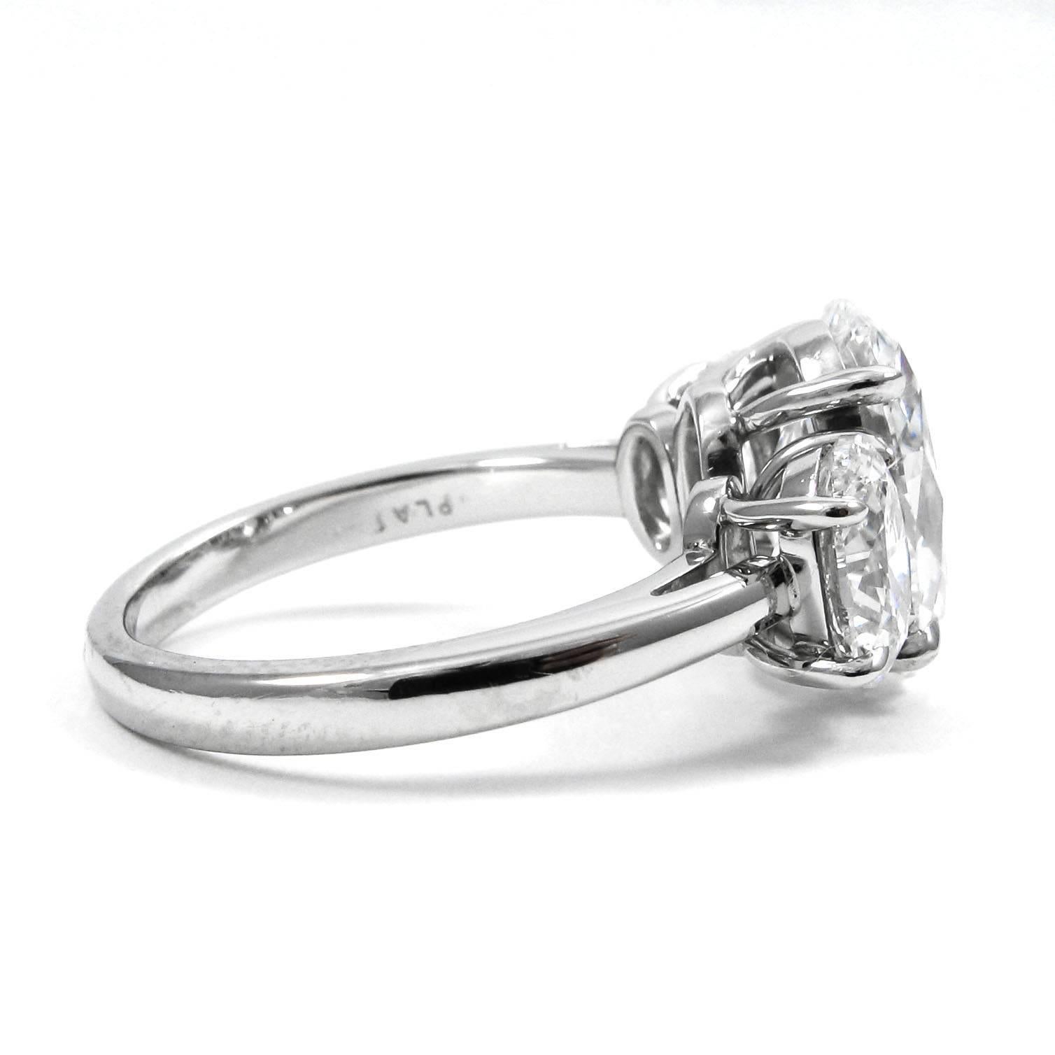 Oval Cut 3.08 Carat Oval GIA Certified D VS2 Diamond Three-Stone Ring with 2.04 ct sides