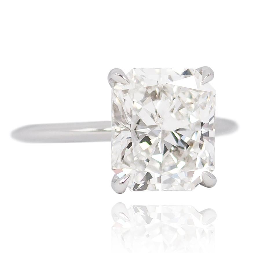 Women's or Men's J. Birnbach GIA Certified 4.41 Carat F VS2 Radiant Cut Diamond Ring