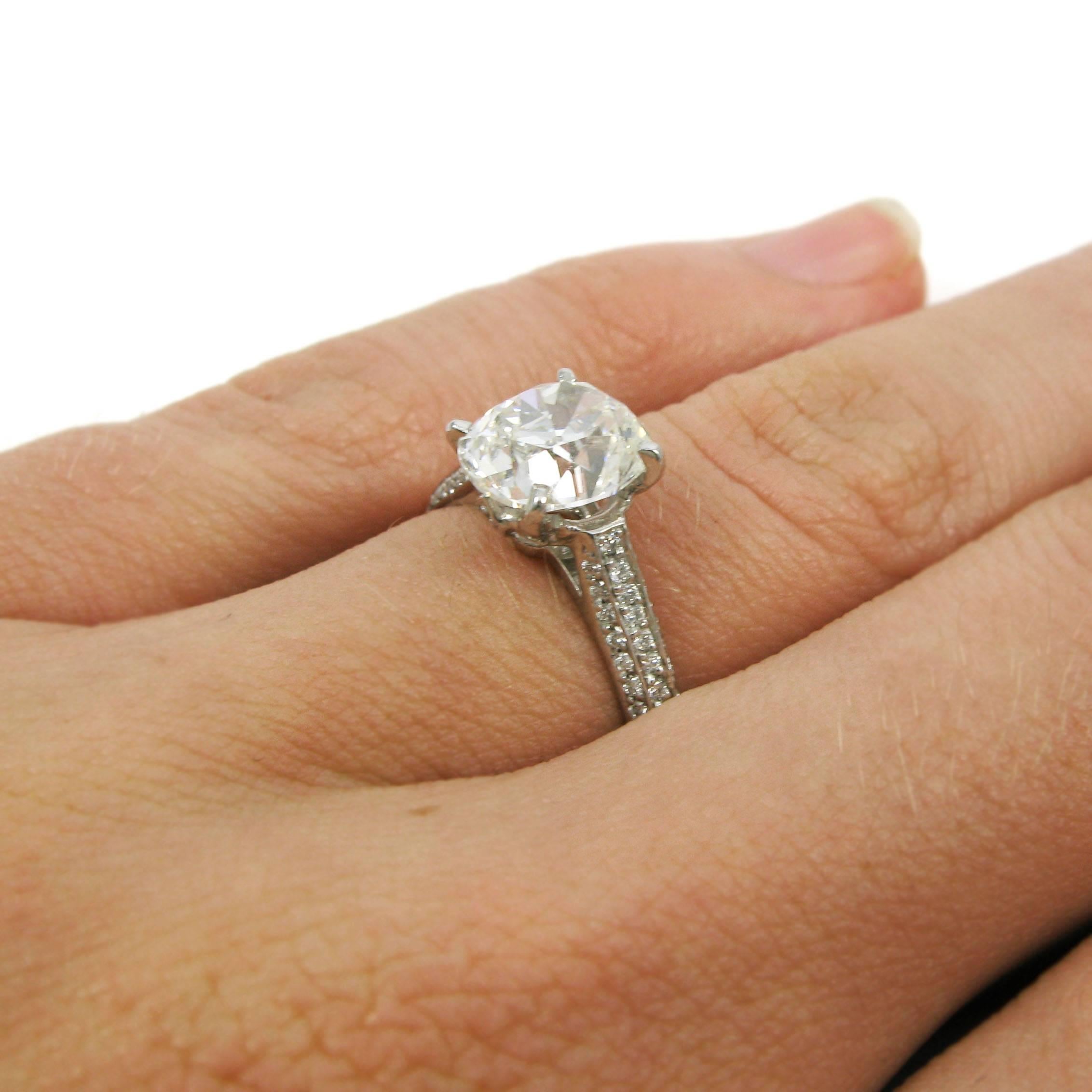GIA Certified 2.13 Carat Antique Cushion Diamond and Platinum Engagement Ri In New Condition In New York, NY