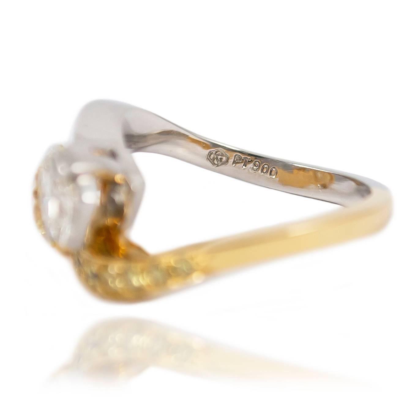 Women's 2.74 carats GIA Fancy Yellow and White Diamond Crossover Ring