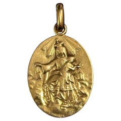 Antique Jesus Christ Virgin Mary Pendant 18 ct Yellow Gold Art Nouveau Lasserre