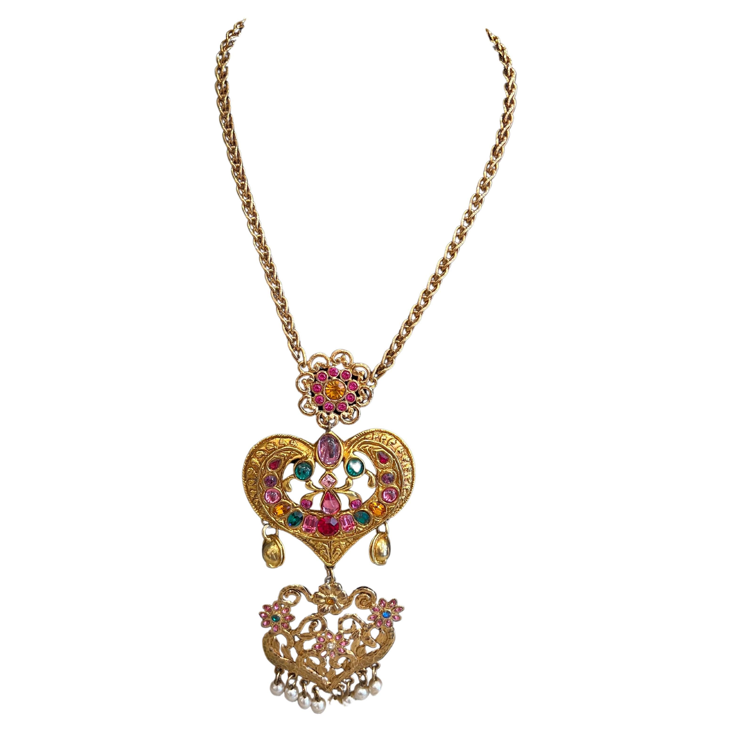 Christian Lacroix Necklace Heart Pendant  Resin Vintage France Fashion Jewelry For Sale