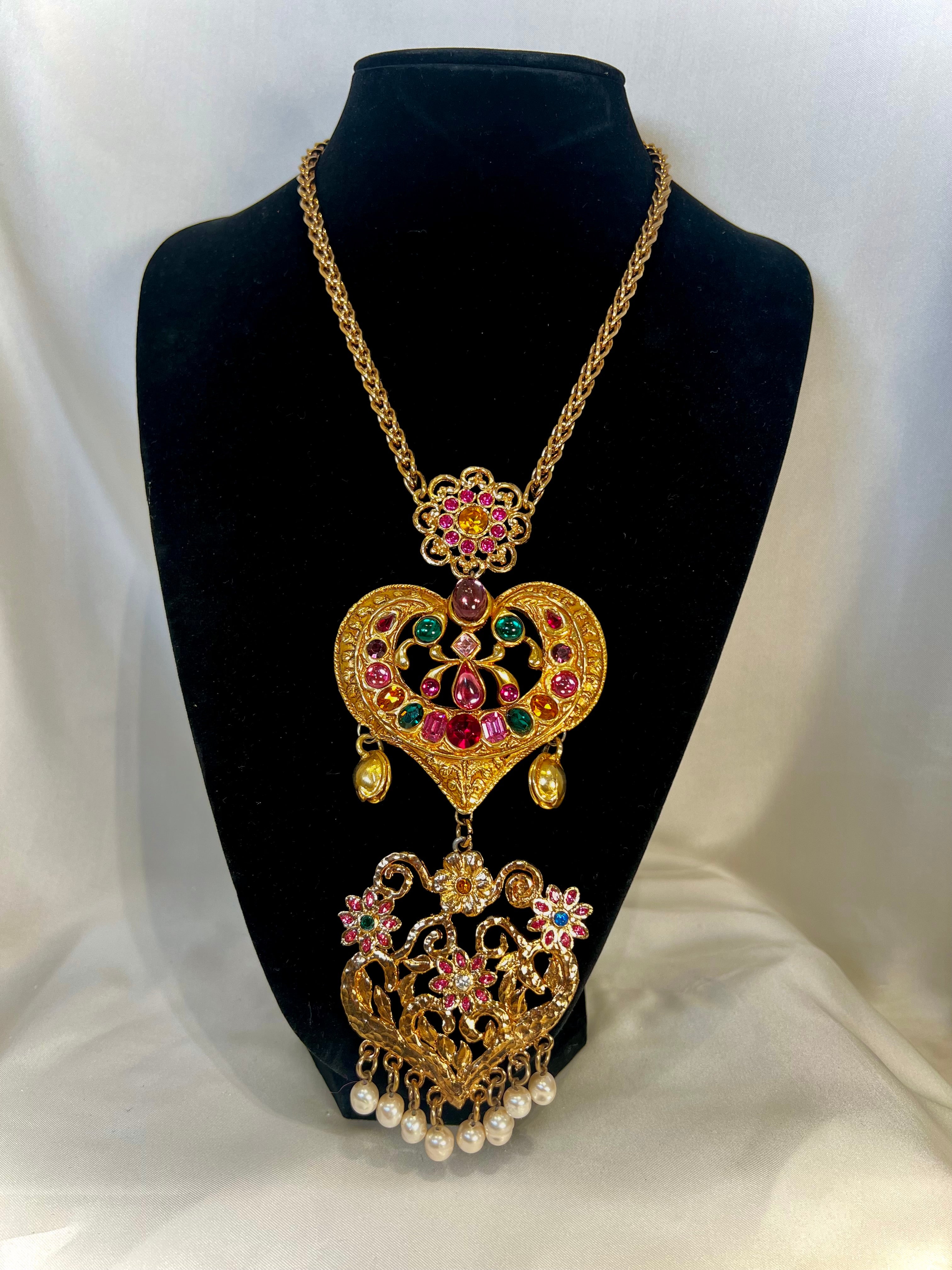 Christian Lacroix Paris Colorful Glass Necklace - Vintage 1990s Rainbow Resin Glass, Statement Heart-Shaped Design, Unique Collectible Jewelry

This rare Christian Lacroix Paris necklace from the mid-1990s is a stunning piece of vintage jewelry