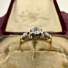 Anello con 3 pietre di diamante vintage russo in oro 18 carati, diamante taglio speciale