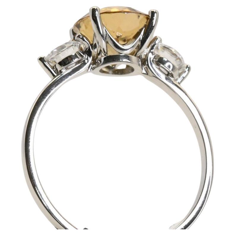 Yellow Zircon and Diamond Handmade 3 Stone Ring in vendita