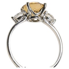 Yellow Zircon and Diamond Handmade 3 Stone Ring