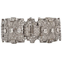 Diamond Platinum Wide Filigree Link Bracelet